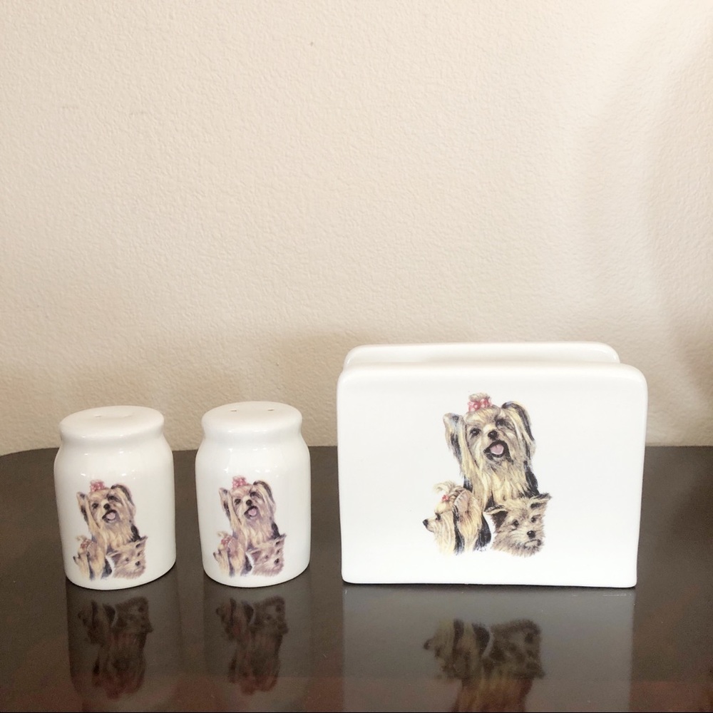 Salt & Pepper Shakers, Napkin Holder Pet Dogs Set